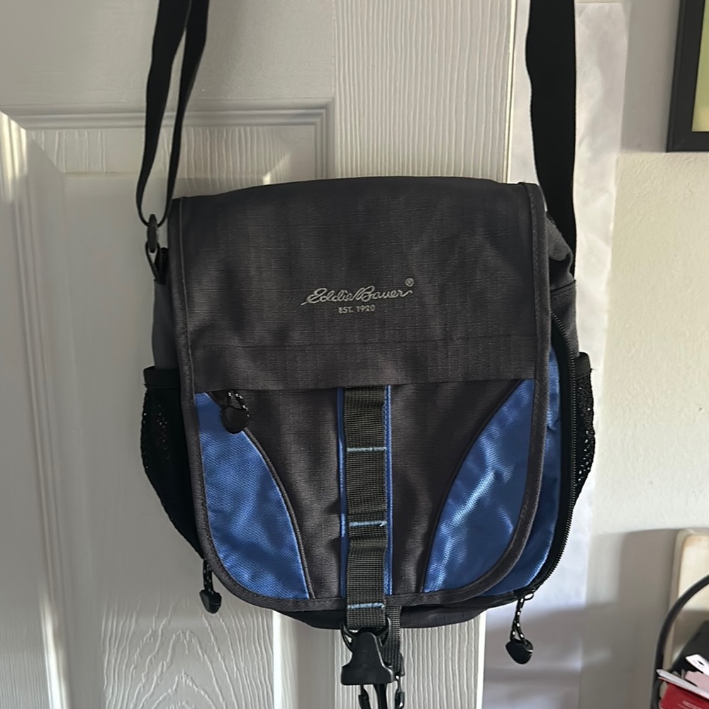 Eddie Bauer Black and Blue Messenger Bag Sporty Design